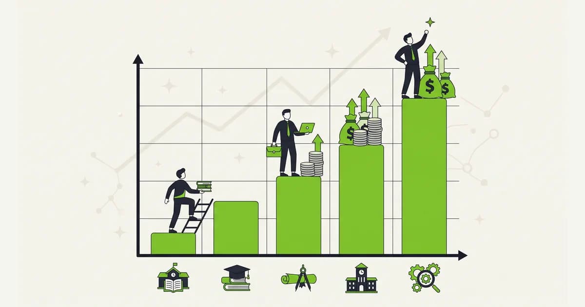 Grafik batang sederhana yang membandingkan tingkat pendidikan dengan rata-rata upah bulanan pekerja Indonesia